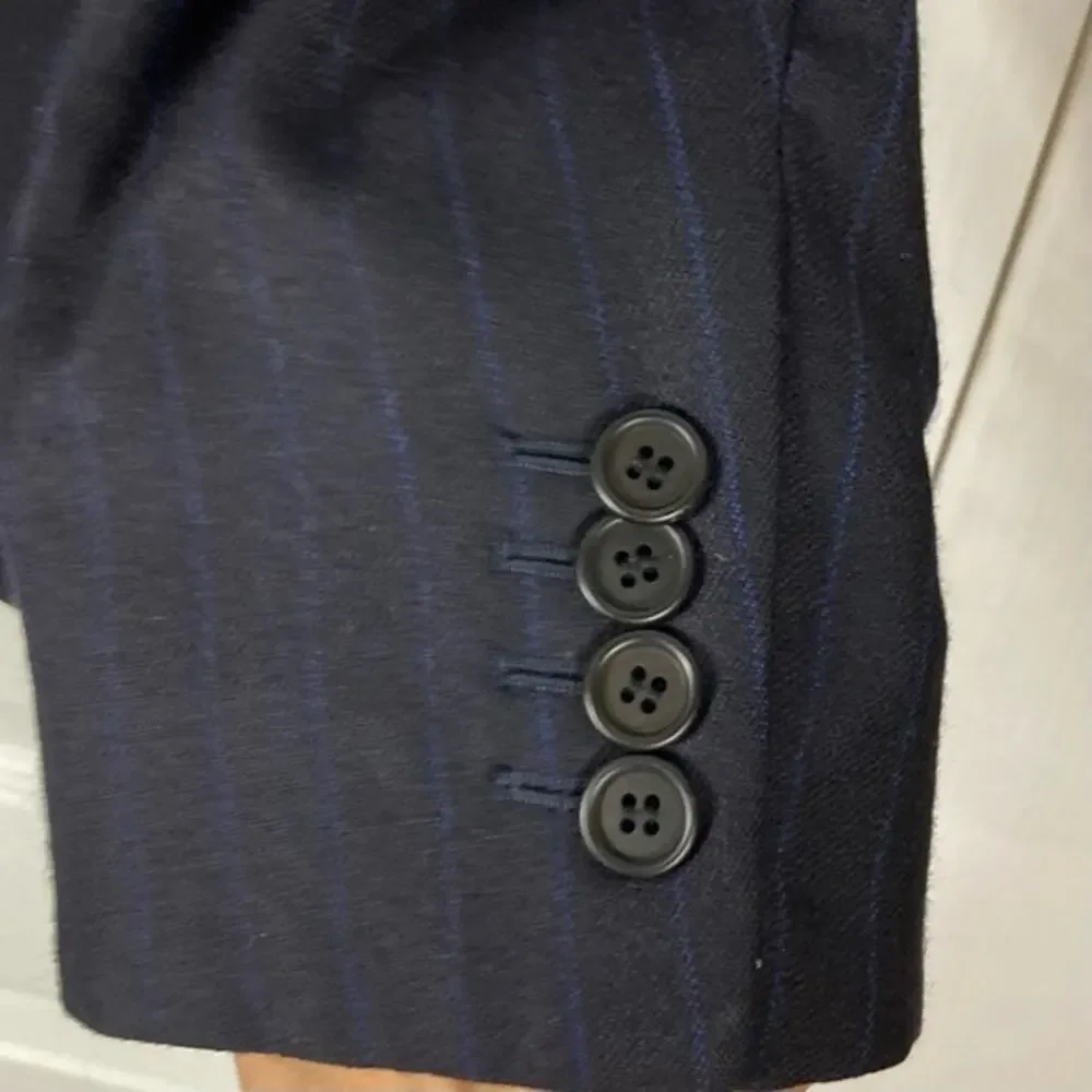 TED BAKER ENDURANCE Blazer Jacket Chest 42”inch Navy Pinstripe Wool Holes-photos